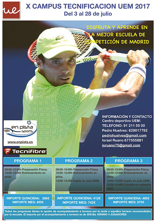 Abierto del plazo de inscripción para el campus de tecnificación de tenis UEM 2017