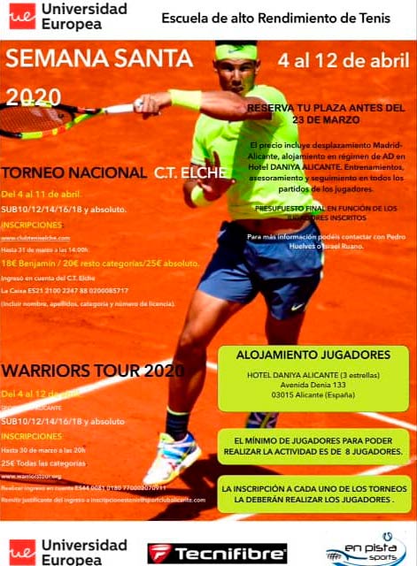 Abiertos los plazos de inscripción para los torneos de tenis Semana Santa 2020 Abiertos los plazos de inscripción para los torneos de tenis Semana Santa 2020