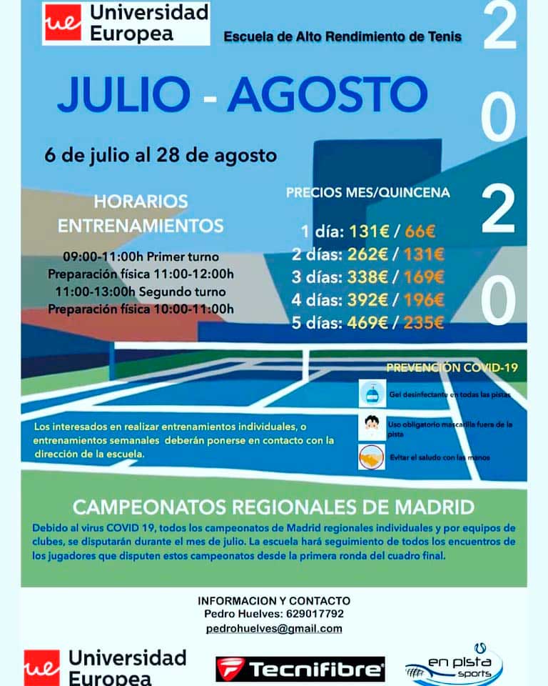 Formación del 6 de julio al 28 de agosto. Escuela de Alto Rendimiento de Tenis. Universidad Europea Formación del 6 de julio al 28 de agosto. Escuela de Alto Rendimiento de Tenis. Universidad Europea