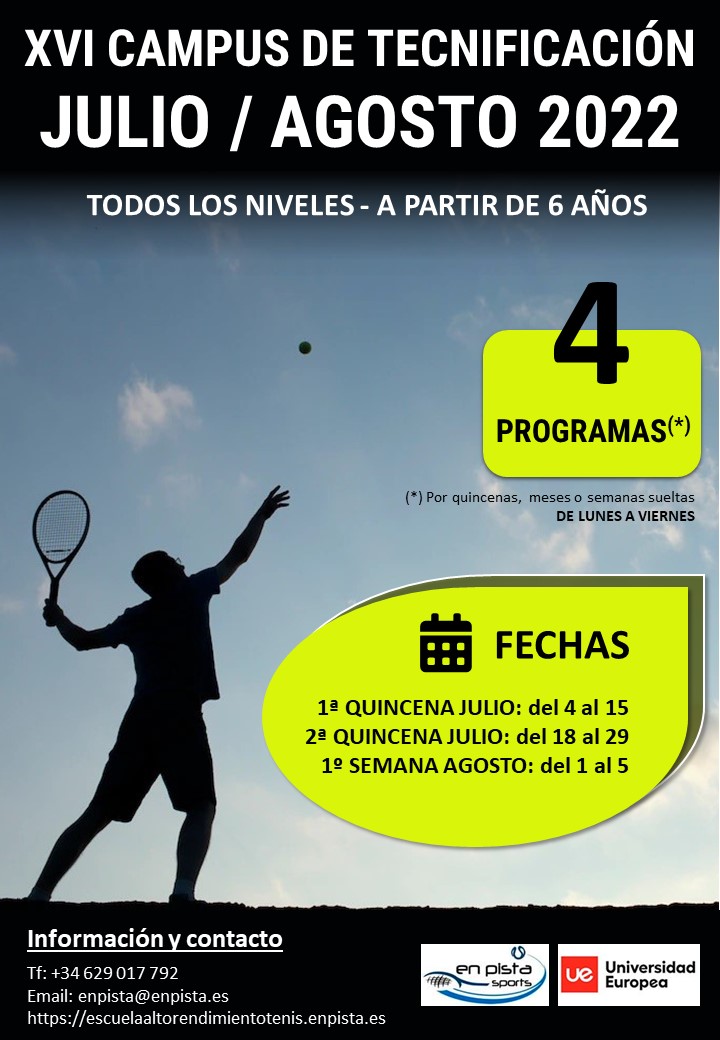 Abierto del plazo de inscripción para el XVI campus de tecnificación de tenis UE 2022