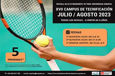 Abierto del plazo de inscripción para el campus de tecnificación de tenis UE 2023