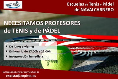 Necesitamos profesores de tenis y pádel para Navalcarnero. Curso 2024/2025